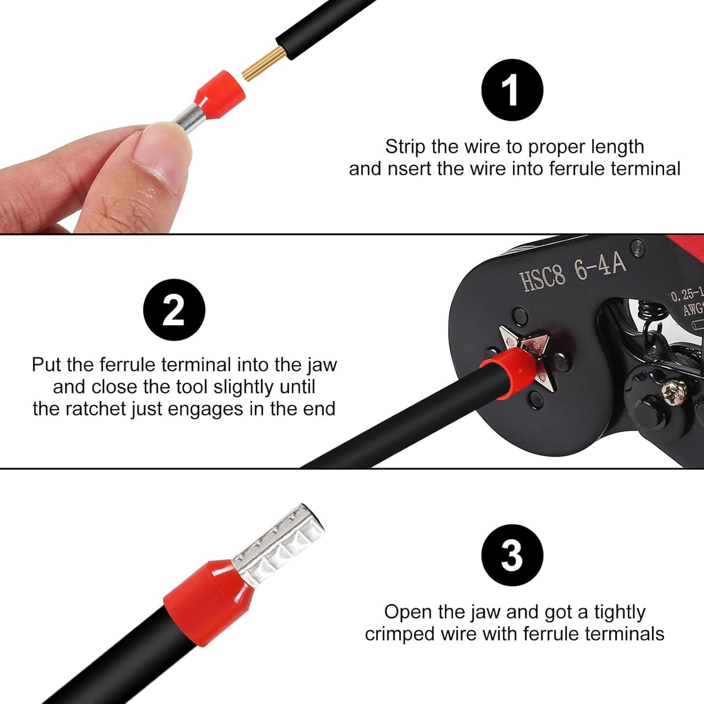 201PCS Ferrule Crimping Tool Kit, AWG23-10 Self-adjustable Ratchet Wire Crimping Tool Kit Crimper Plier Set with 200PCS Wire Terminals Crimping Connectors Wire End Ferrules Terminals