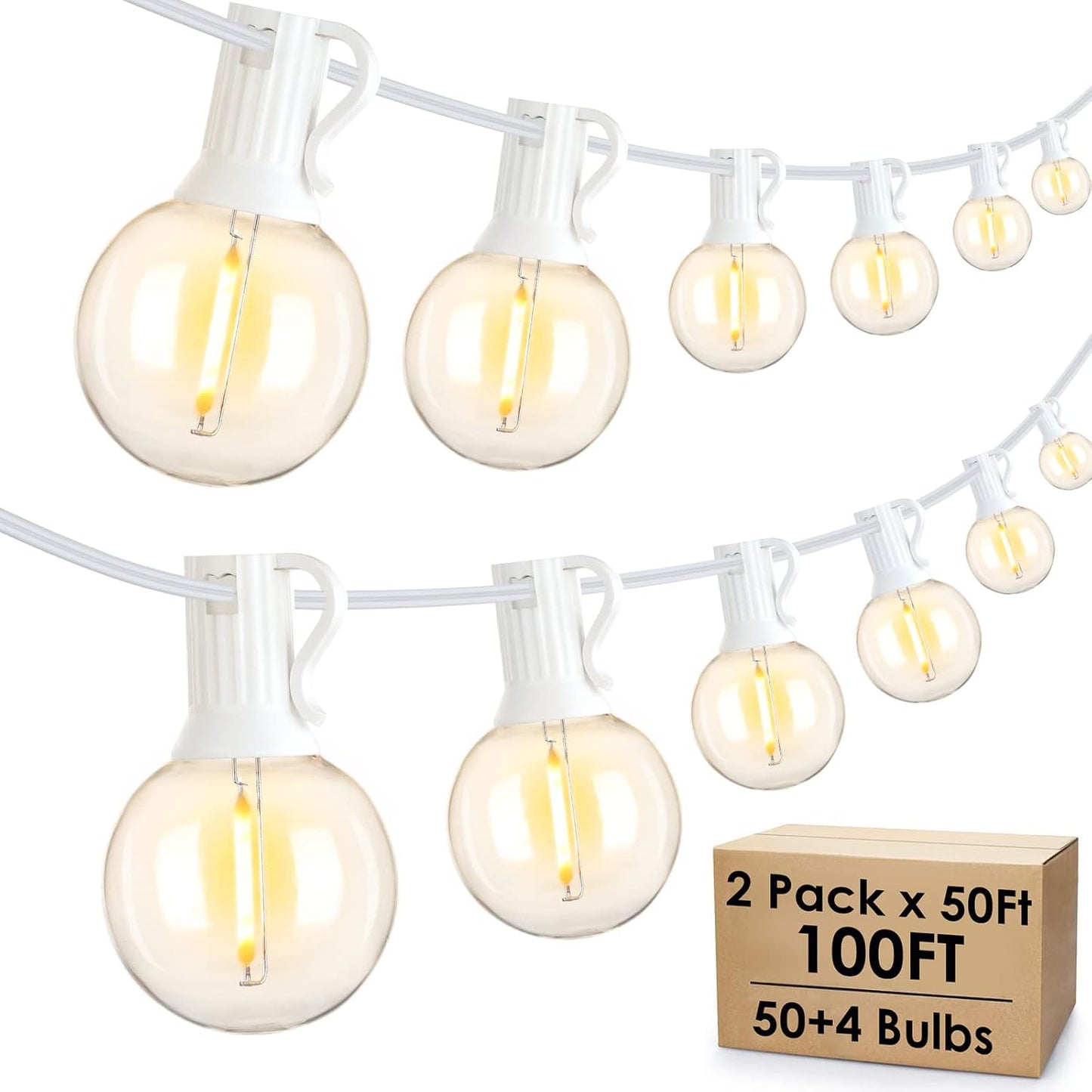 Outdoor String Lights 100FT - G40 Globe Patio Lights with 54 Waterproof LED Bulbs - Black Wire