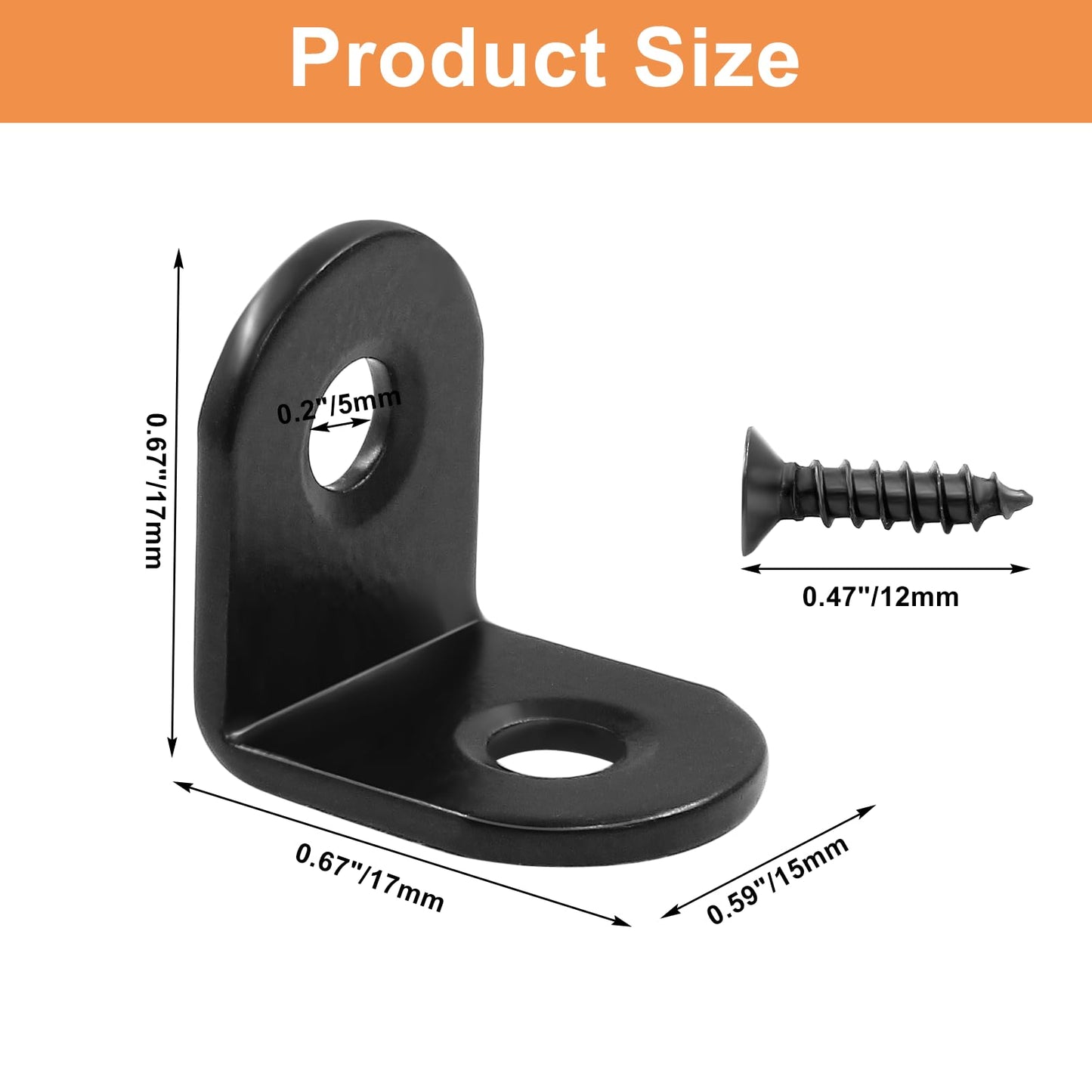 Zorveiio 40 Pcs L Bracket Corner Brace 0.63" x 0.63" Metal Corner Bracket 90 Degree Right Angle for Shelves Chair Tables Cabinet Wood Furniture whih 80 Pcs Screws, Black