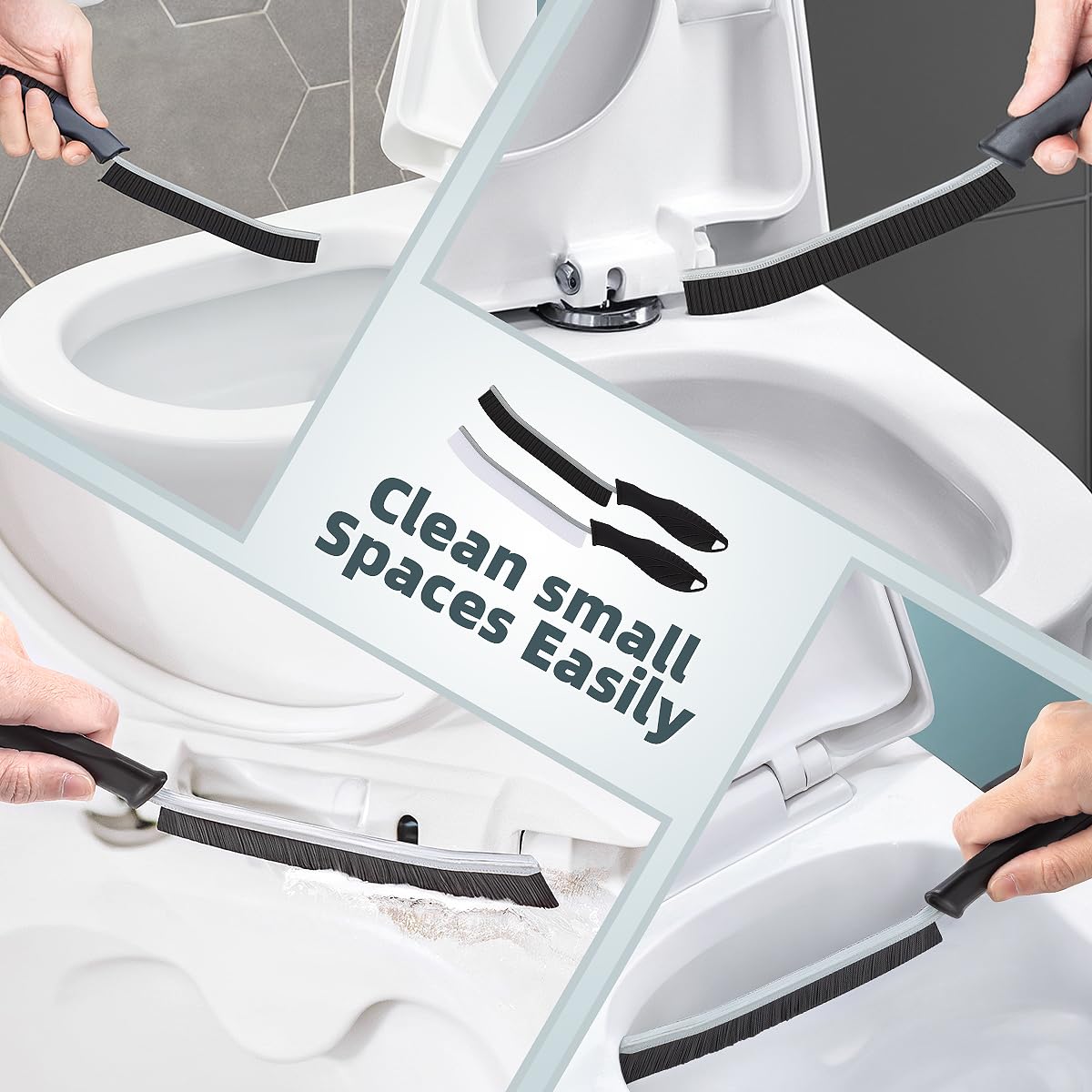 Toilet Brush, 4 Pcs Bathroom Cleaning Brush, Gap Scrub Brush with Hanging Hole, Multifunctional Hard Bristle Crevice Cleaning Brush, Cleaner Tools for Sinks, Tub, Shower, Tile, Toilet Seat (4, Black)