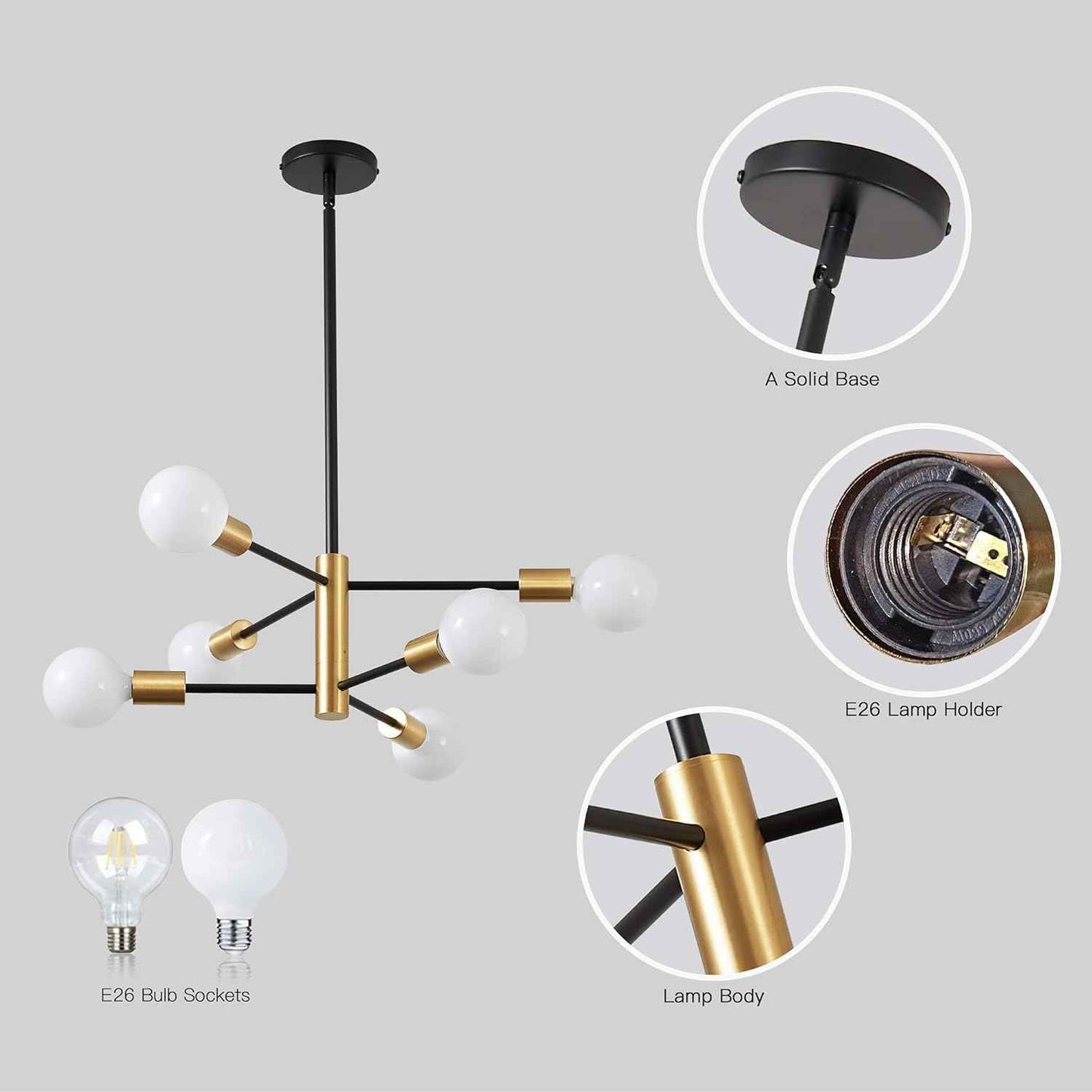8-Light Gold Sputnik Chandelier - Modern Adjustable Ceiling Light for Dining Room, Kitchen & Foyer