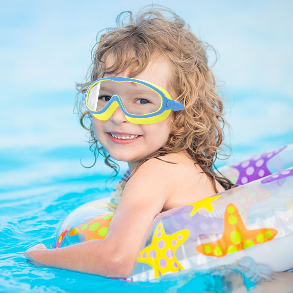 Teamoda Hd Children's Large Frame Waterproof and Anti-Fog Swimming Goggles, No Leakage Clear Beach Pool Goggles for Kids Boys Girls (Blue)