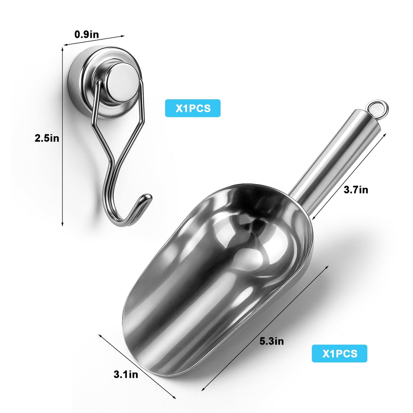 Stainless Steel Ice Scoop for Freezer with Magnetic Hook - Ice Scoop for GE Profile Opal 2.0 Nugget Ice Maker, for Kitchen Ice Bucket Bar Party Accessories