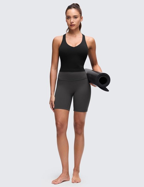 CRZ YOGA Butterluxe V Neck Crop Tank Top - Wireless Padded Racerback Sports Bra for Women