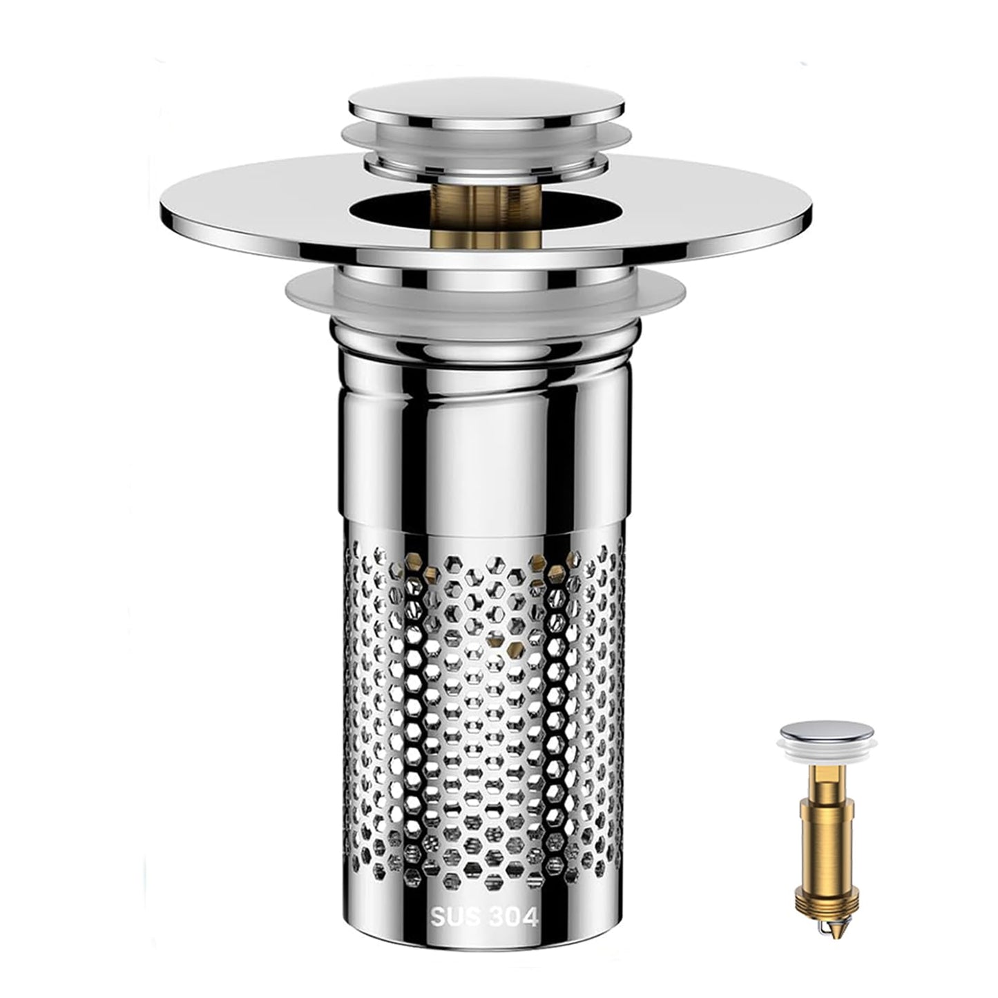 Bathroom Sink Drain Strainer,Universal Pop-Up Sink Stopper Hair Catcher, Anti-Clog Stainless Steel Drain Filter Basket, Removable Sink Drain for Bathroom Sink Stopper Replacement