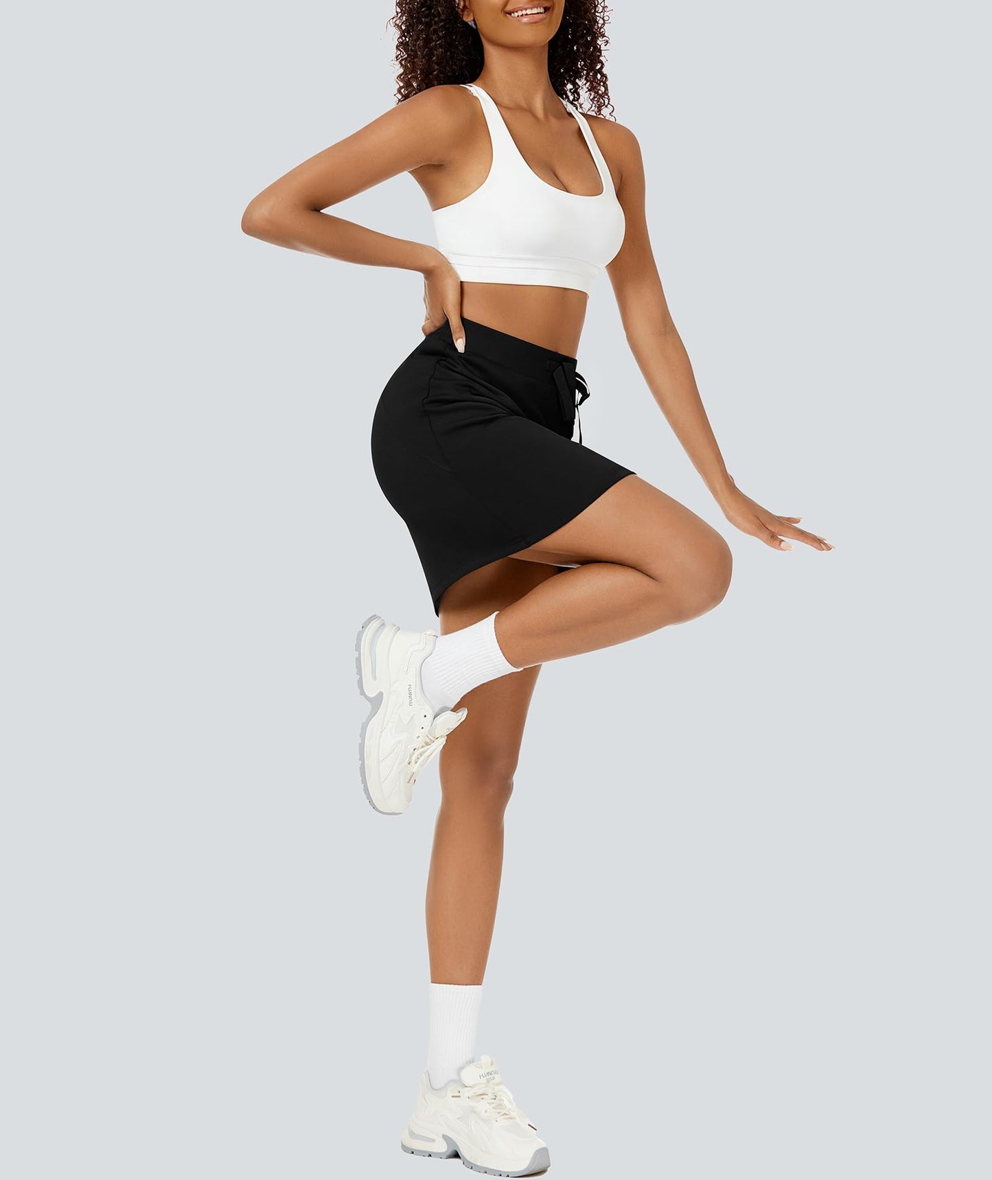 Casly Lamiit Black Skort Womens High Waisted Short Casual Drawstring Tennis Skirts Athletic Sweat Lounge Mini Skirt with Pockets L