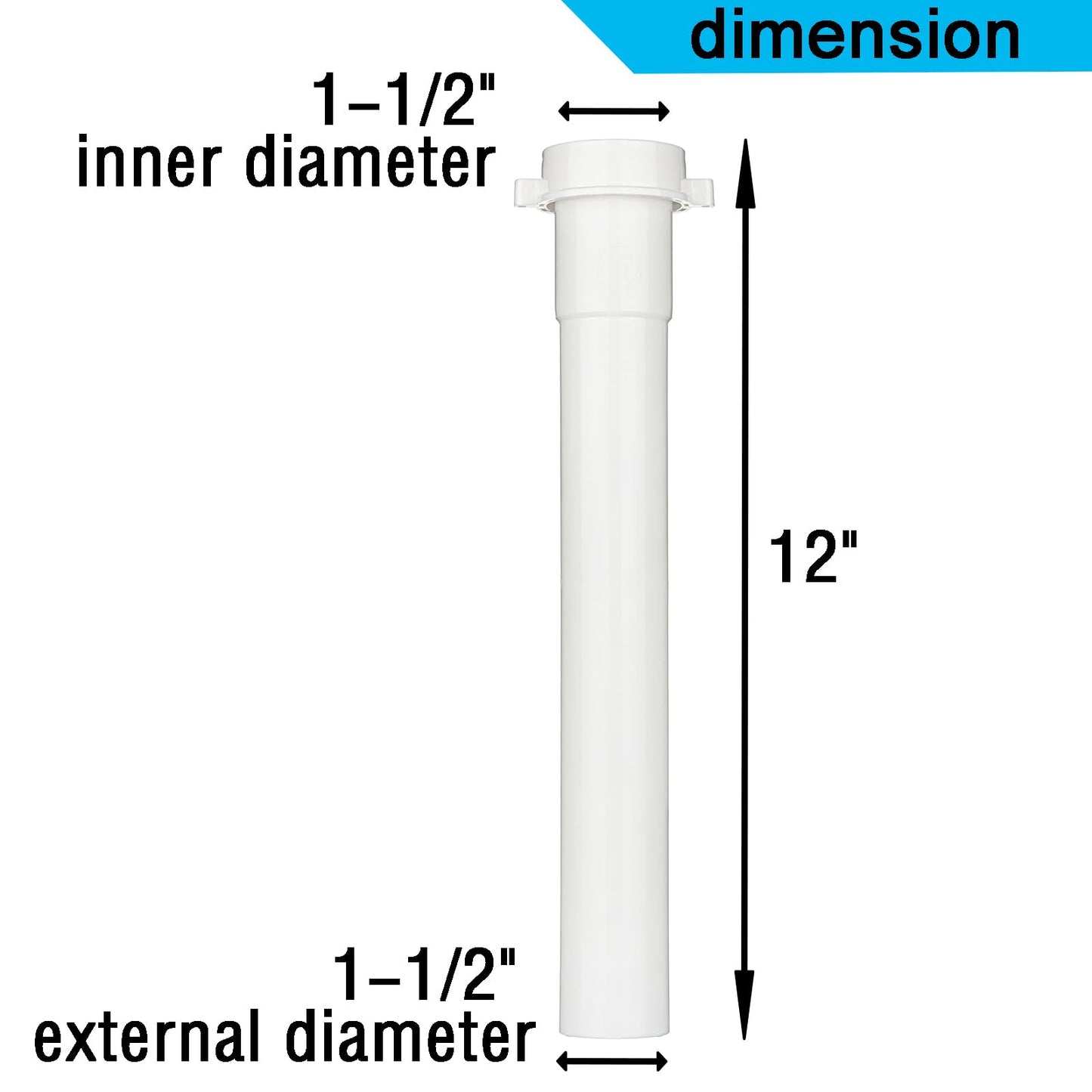 (1 Pack) Yariwiz White Sink Drain Extension Thread Pipe1 1/2 Inch x 12 inch Length for Kitchen Sink Drain Pipe Tubular KSD-005W