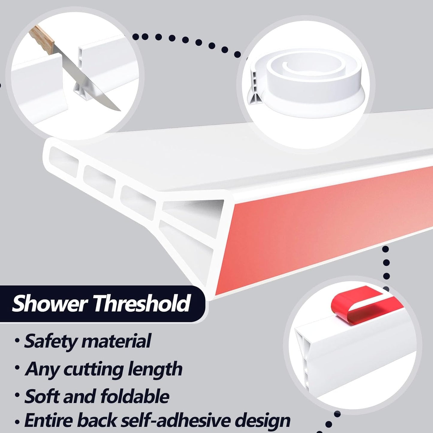 Raycity 59" Collapsible Shower Water Splash Guard - High Threshold Water Dam for Curbless Shower, Bathroom & Kitchen Barrier (White)