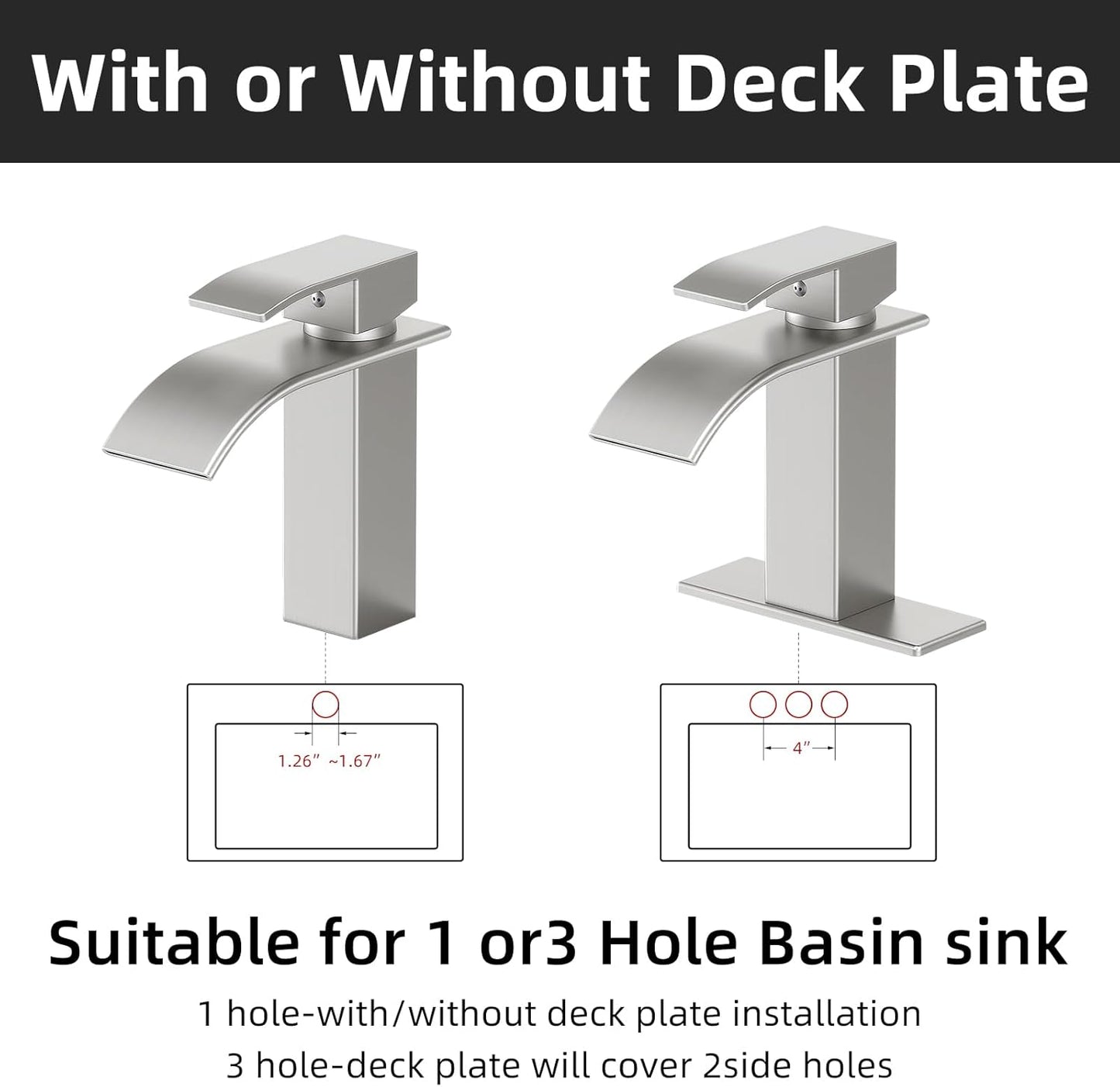 Modern Brushed Gold Bathroom Faucet with Waterfall Spout & Pop-Up Drain - Single Handle Vanity Sink Faucet