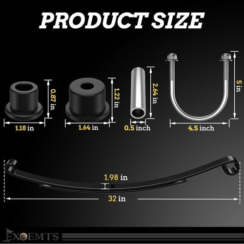 EXOEMTS Heavy Duty Rear 2-Leaf Spring Kit for EZGO RXV 2008-Up Golf Carts, Dual-Action Suspension Upgrade with Bushings, Sleeves & U-Bolts, Replaces OEM# 603498, 604494, Smoother Ride & Load Support