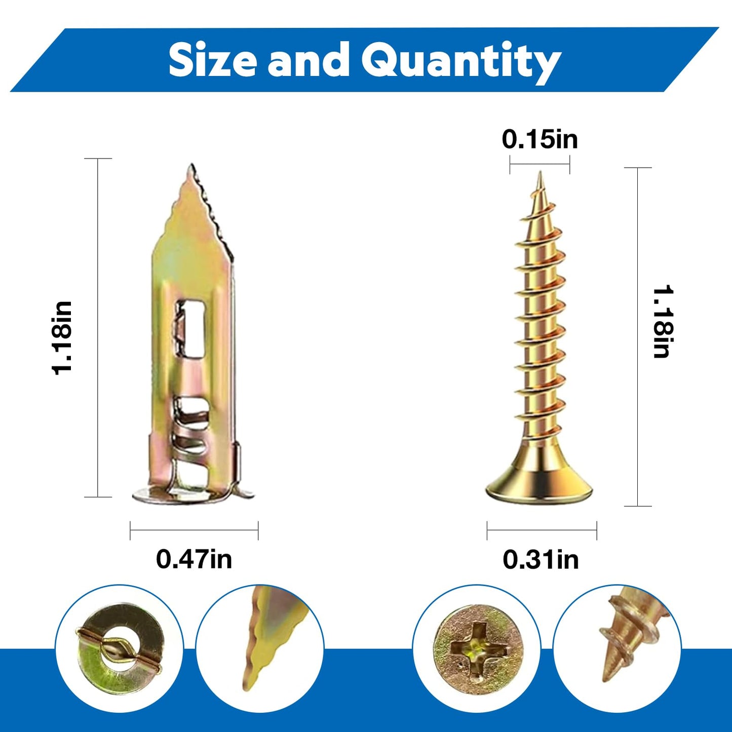 Drywall Anchors and Screws Kit – Heavy Duty Self Drilling Wall Anchors for 3/8", 1/2", 5/8" Drywall, Supports Up to 66 lbs, with 80 Anchors & 80 Screws (160 PCS)