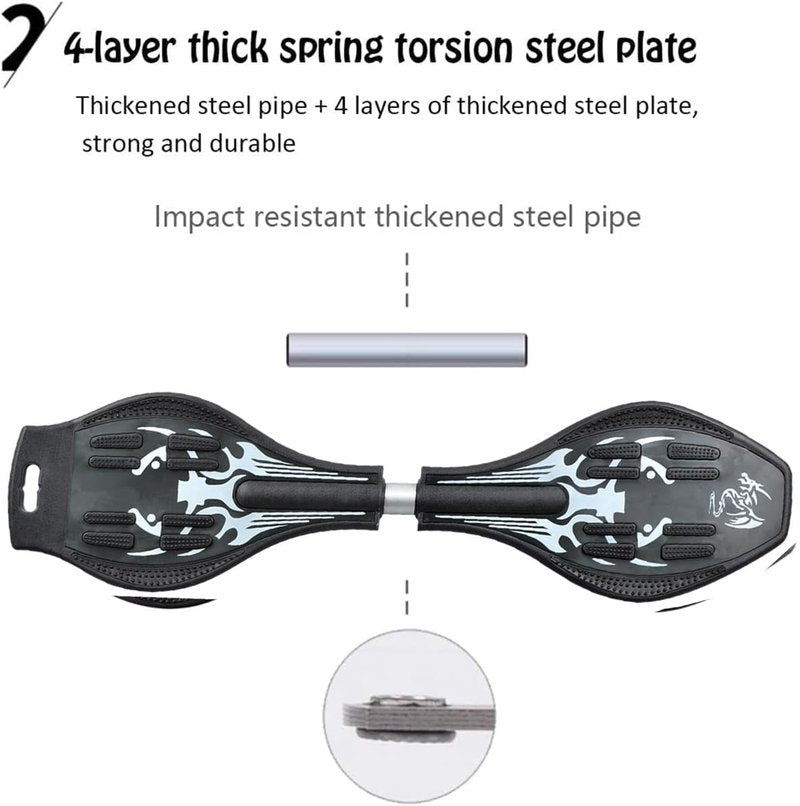 Waveboard Children Street Surfing Caster Torsion Skateboard Double Decks Casterboards for Wave/Surf Waveboard/Castor Board with Light Up Wheels for Kids/Teens (Black Dragon)