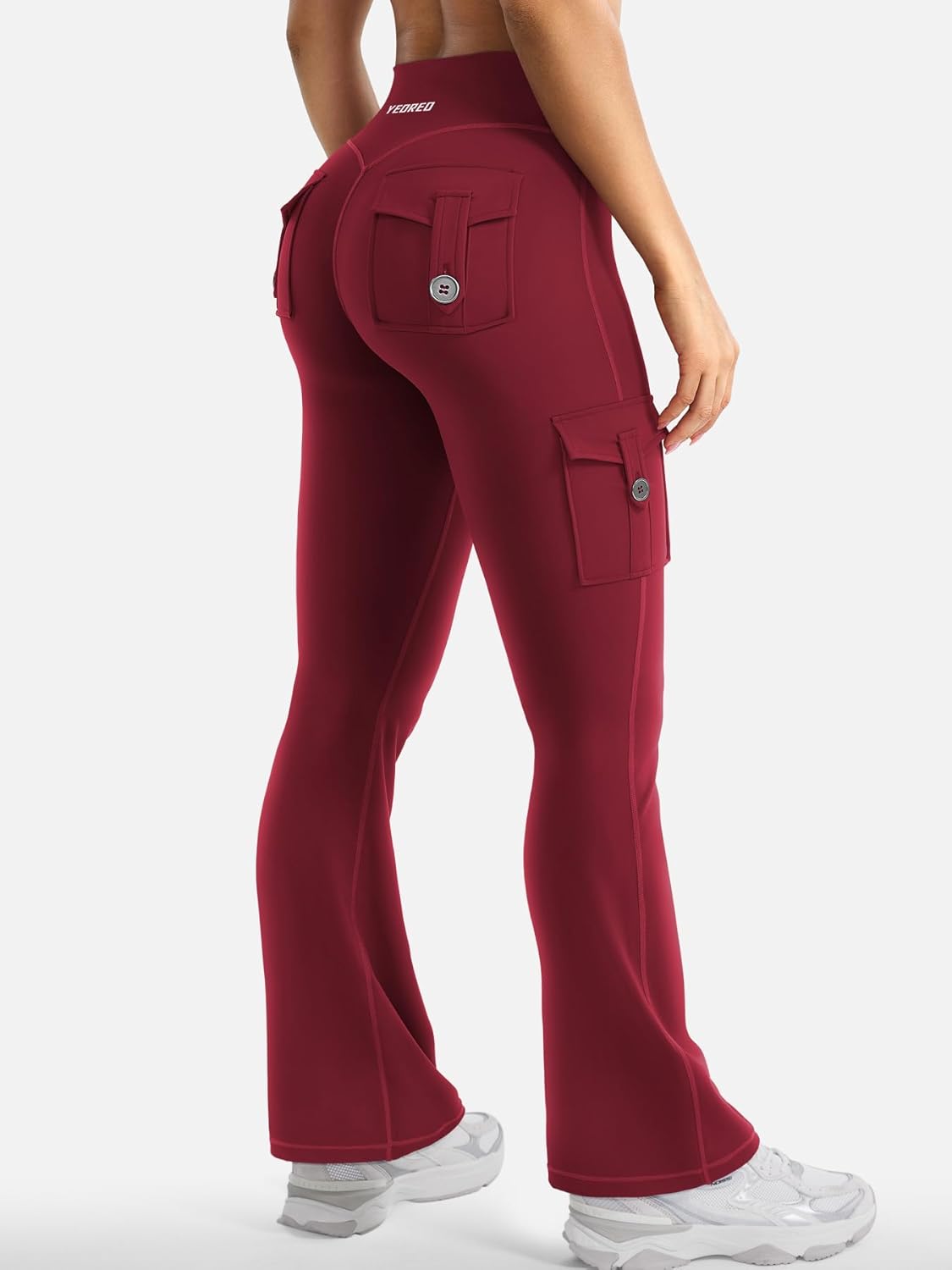 YEOREO CoreFlex Women's High-Waisted Flare Leggings - Hidden Pockets & No Front Seam | Gym & Yoga Wear