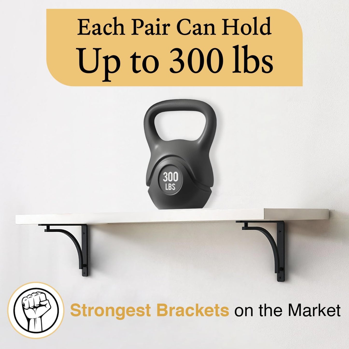 Heavy Duty 8-Inch Black Shelf Brackets - Wall Mounted L Bracket Set of 4 with Hardware