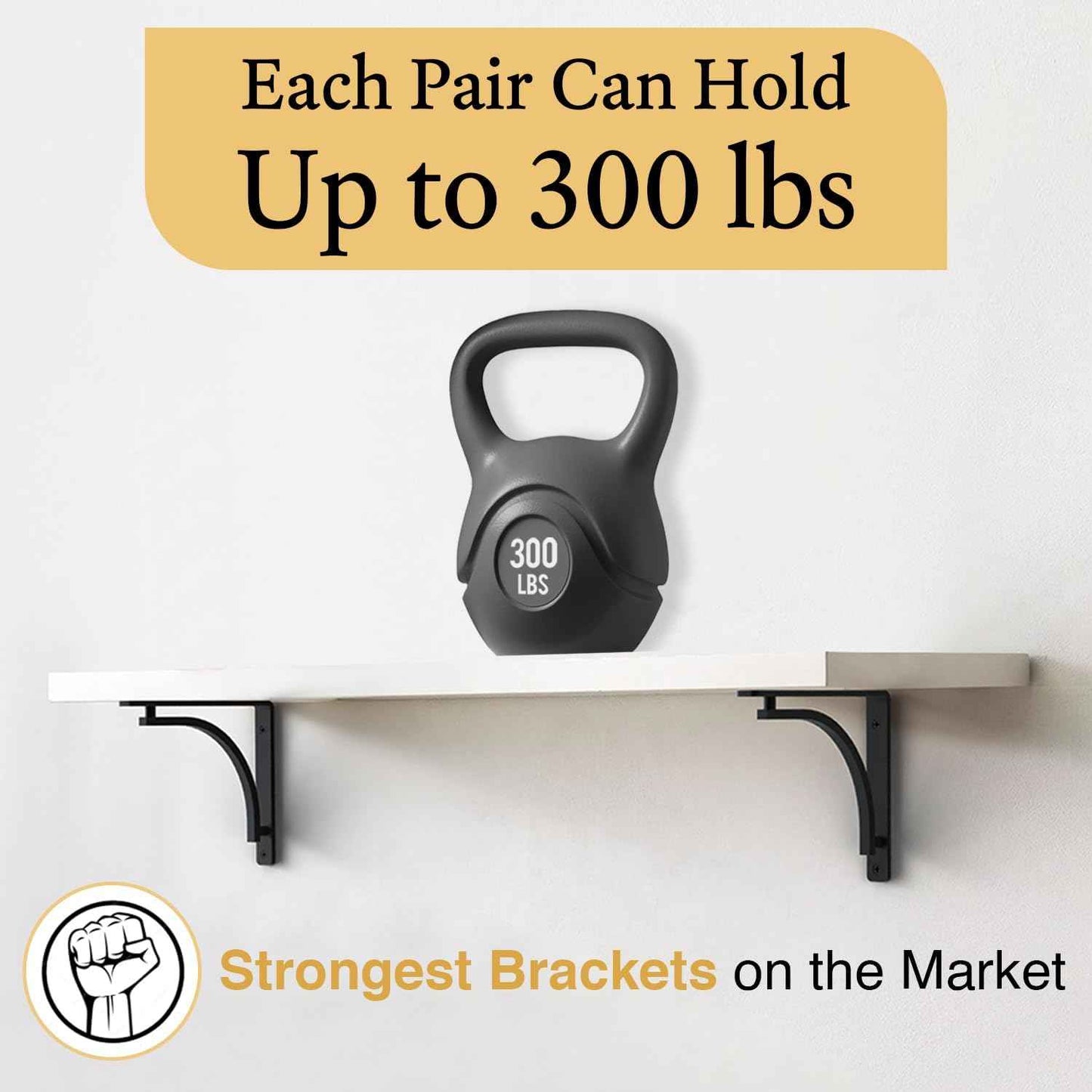 Heavy Duty 8-Inch Black Shelf Brackets - Wall Mounted L Bracket Set of 4 with Hardware