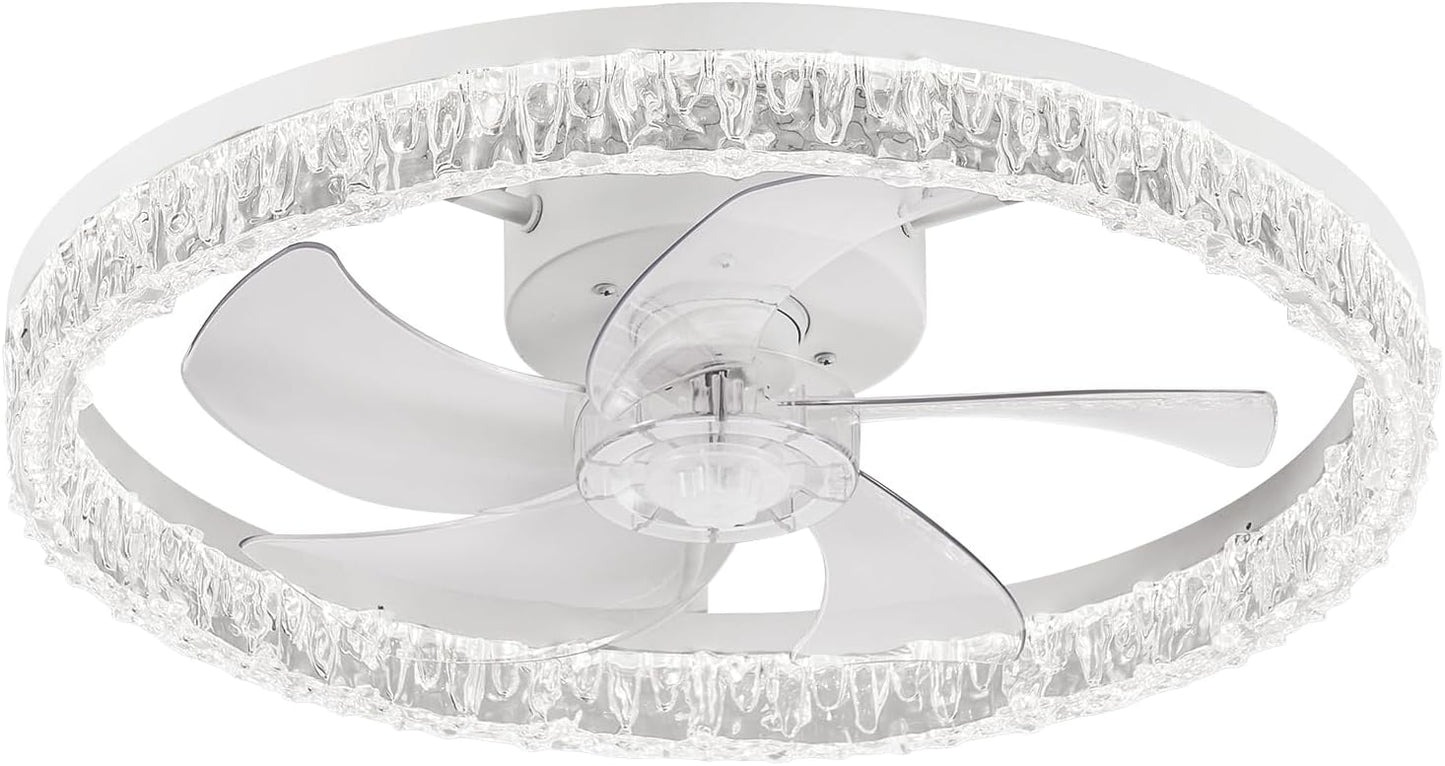 Flush Mount Ceiling Fan with Lights & Remote - 6 Speed Low Profile for Bedroom & Small Rooms