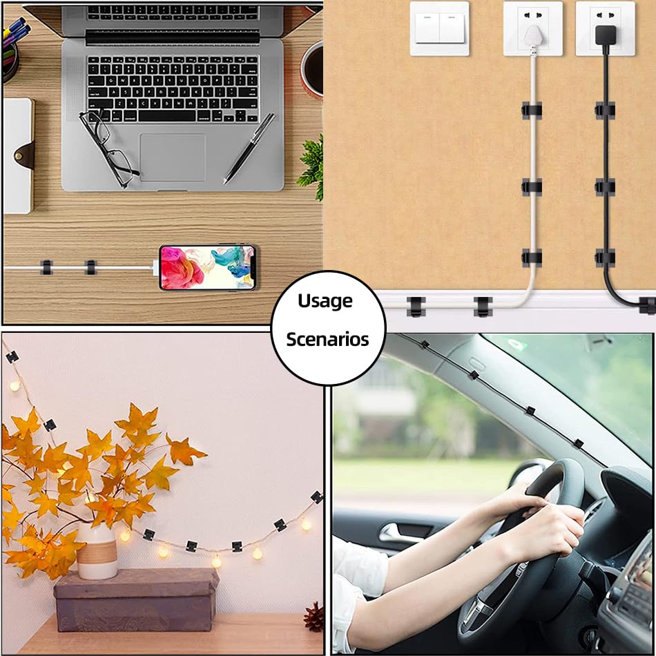 ITUGOU 100 PCS Cable Clips Cord Organizer (Small, Medium,Large),Wire Holder for Cable Management, Outdoor Light Clips Light Hooks for LED String,Car Dash Cam, Extension Cord (Clear)