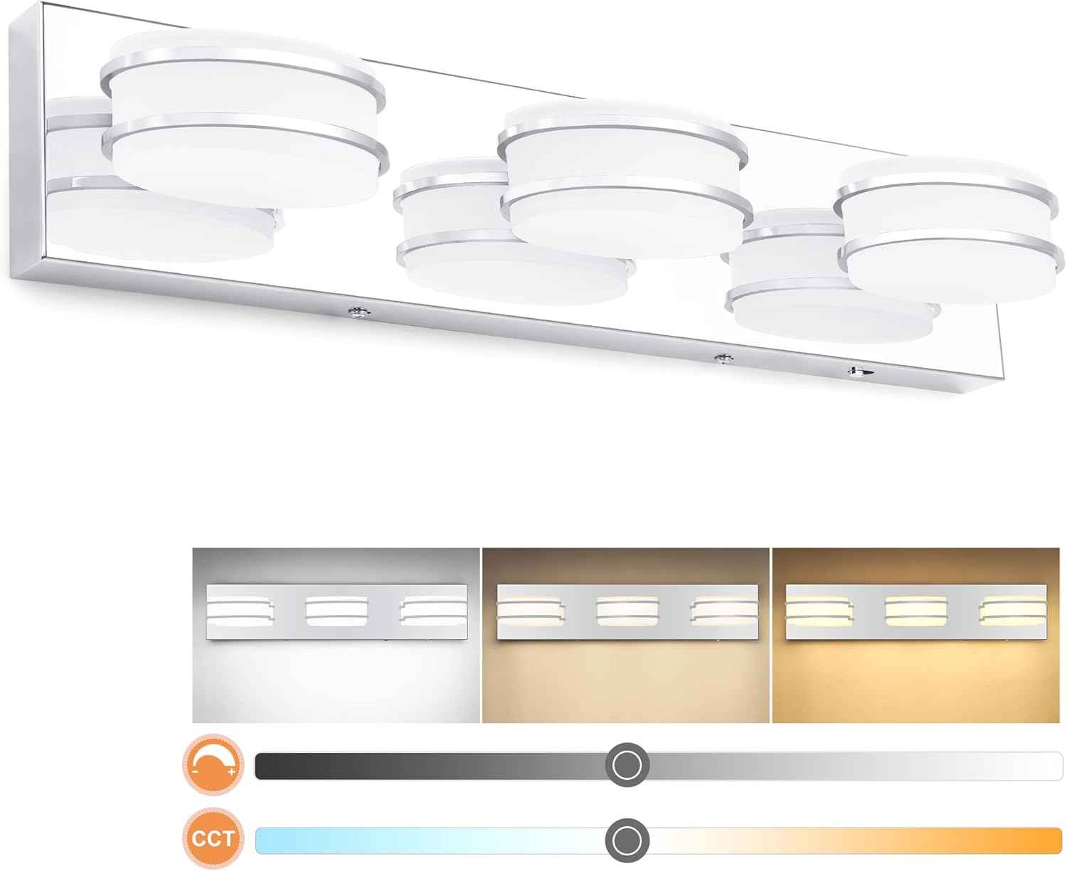LED Chrome 3-Light Dimmable Bathroom Vanity Light Fixture - Modern Acrylic & Stainless Steel Over Mirror Lighting