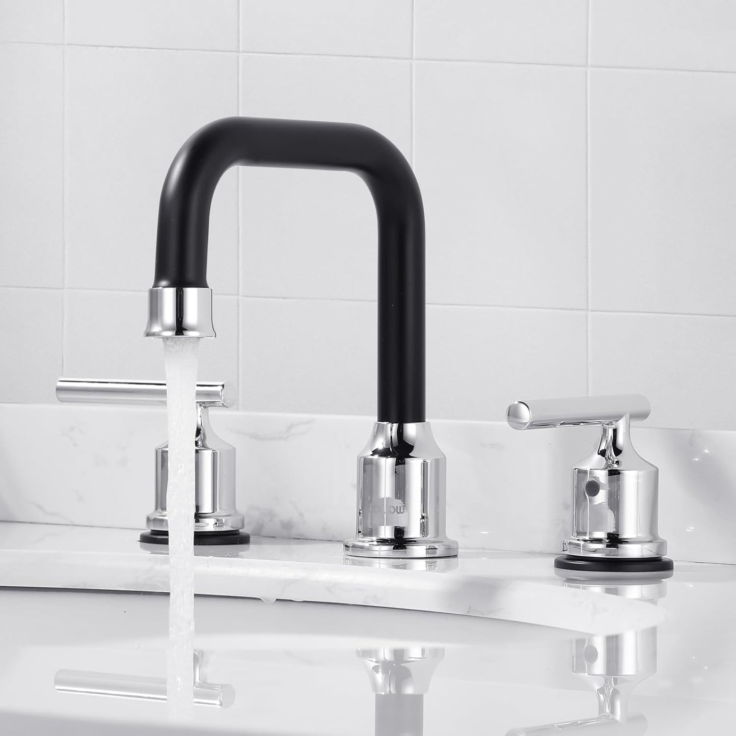 Brushed Nickel 8-Inch Widespread Bathroom Faucet with 360° Swivel Spout - Modern 2 Handle Lavatory Sink Fixture