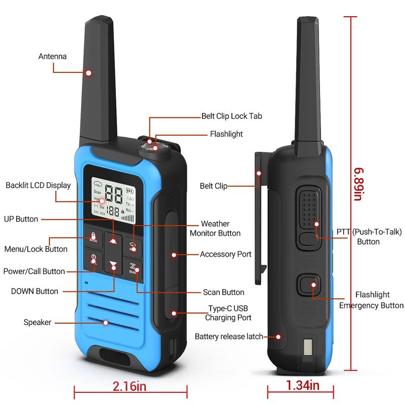 Walkie Talkies Long Range for Adults, Walkie Talkie Rechargeable Baofeng F22 FRS Radio Walky Talky Family Walkie-Talkie with 1400 mAh Battery NOAA USB-C Charger for Camping Hunting (2 Pack)