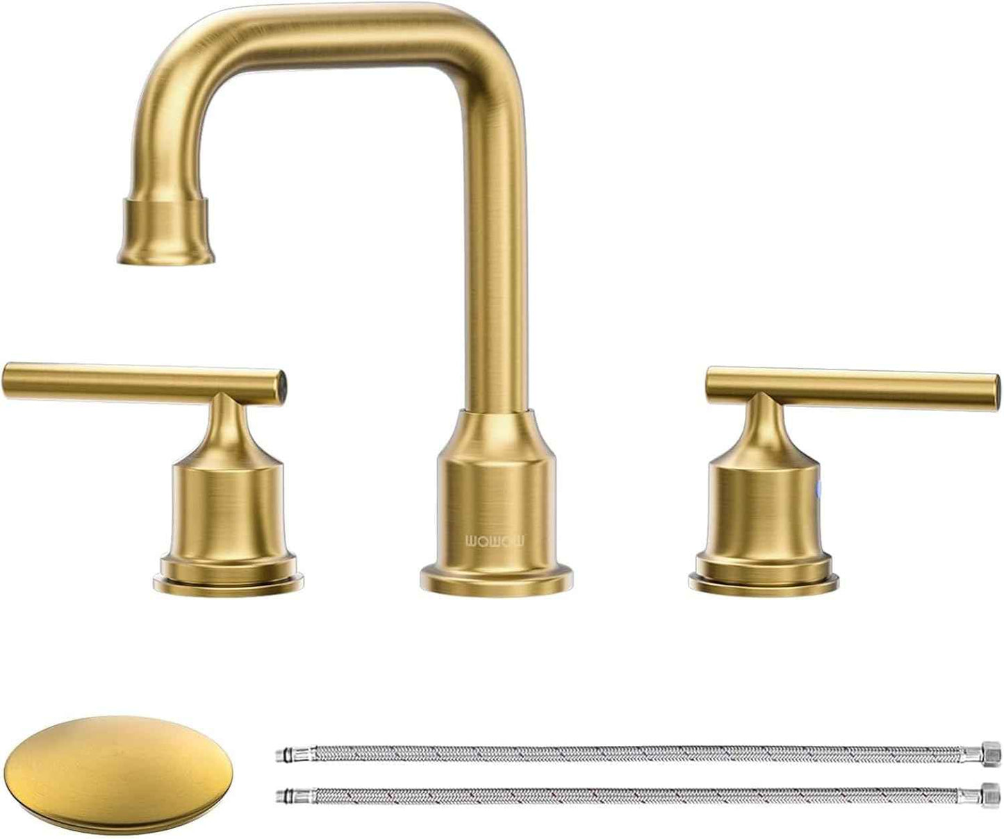 Brushed Nickel 8-Inch Widespread Bathroom Faucet with 360° Swivel Spout - Modern 2 Handle Lavatory Sink Fixture