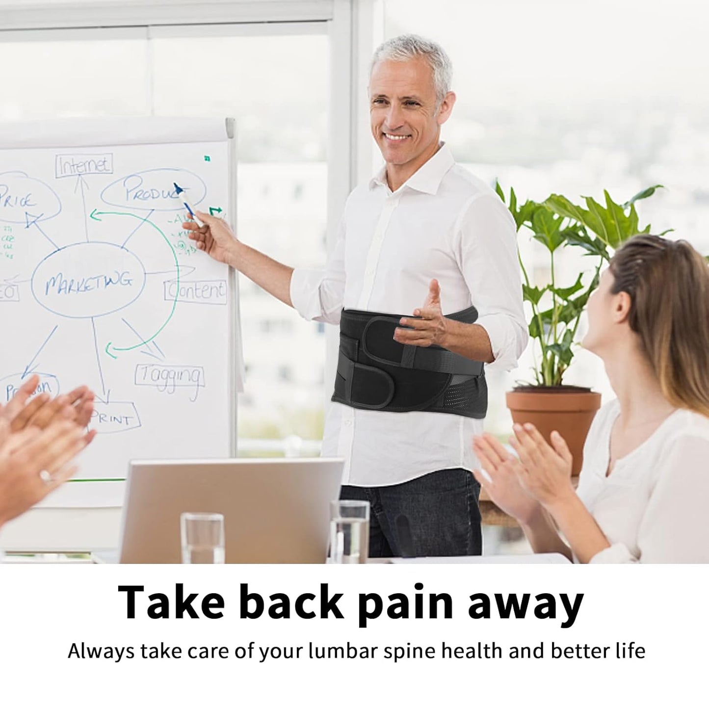 Skiennix Lower Back Brace - Breathable Support for Pain Relief | Adjustable Lumbar Belt (Medium, Black)