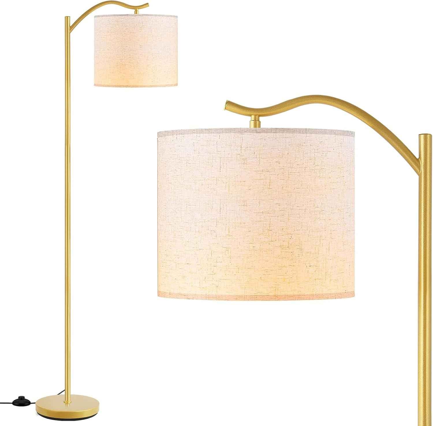 Modern LED Floor Lamp with Bohemian Linen Shade – Arched Tall Standing Light for Living Room & Bedroom