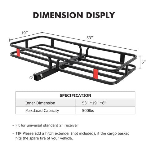 500 LBS Hitch Cargo Carrier - Heavy Duty 2 Inch Receiver Luggage Basket for SUV,Pickup Truck,Camping & Travel