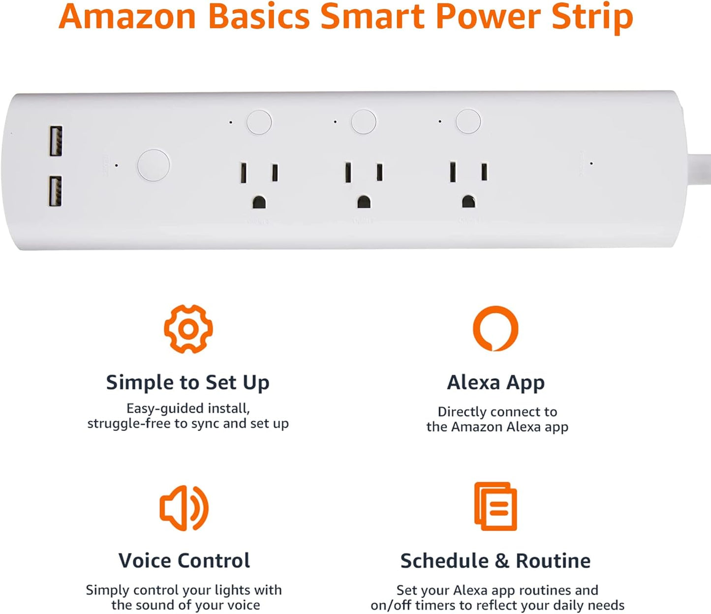 Smart Plug Power Strip with 6 Outlets & 3 USB Ports - Works with Alexa, Wi-Fi, White