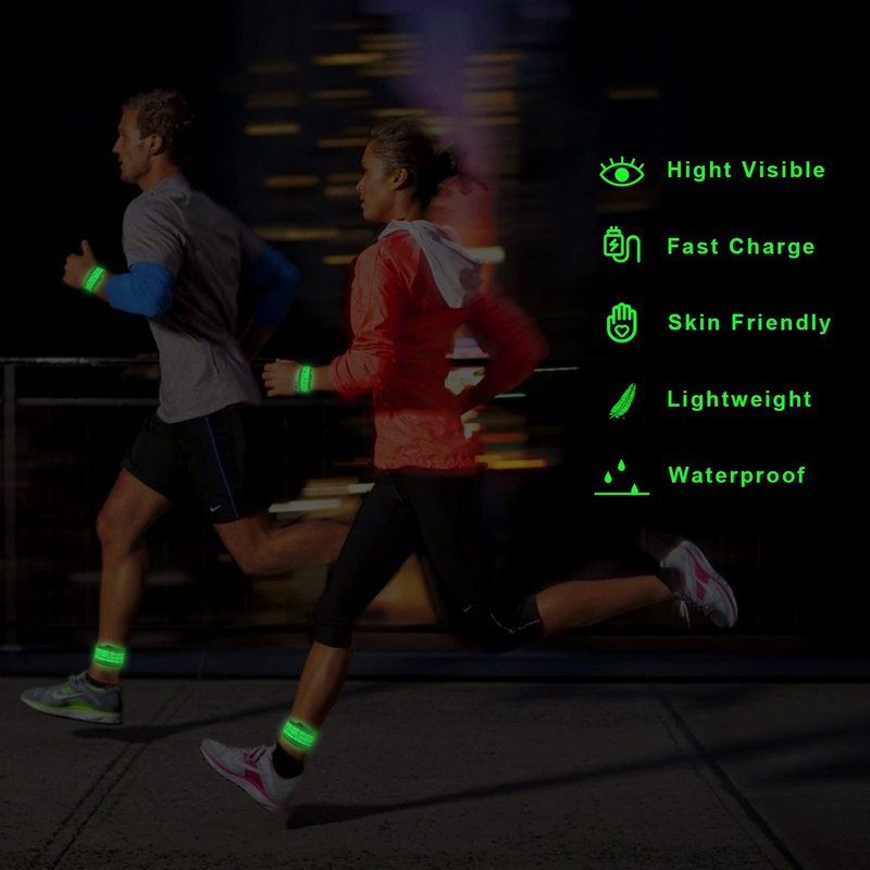 TRAYIU LED Safety Wristband Lights - Rechargeable Light Up Arm Ankle Band Kids Magic Slap Glow Bracelets Reflective Belt High Visibility for Night Cycling Walking Joggers Running Gear