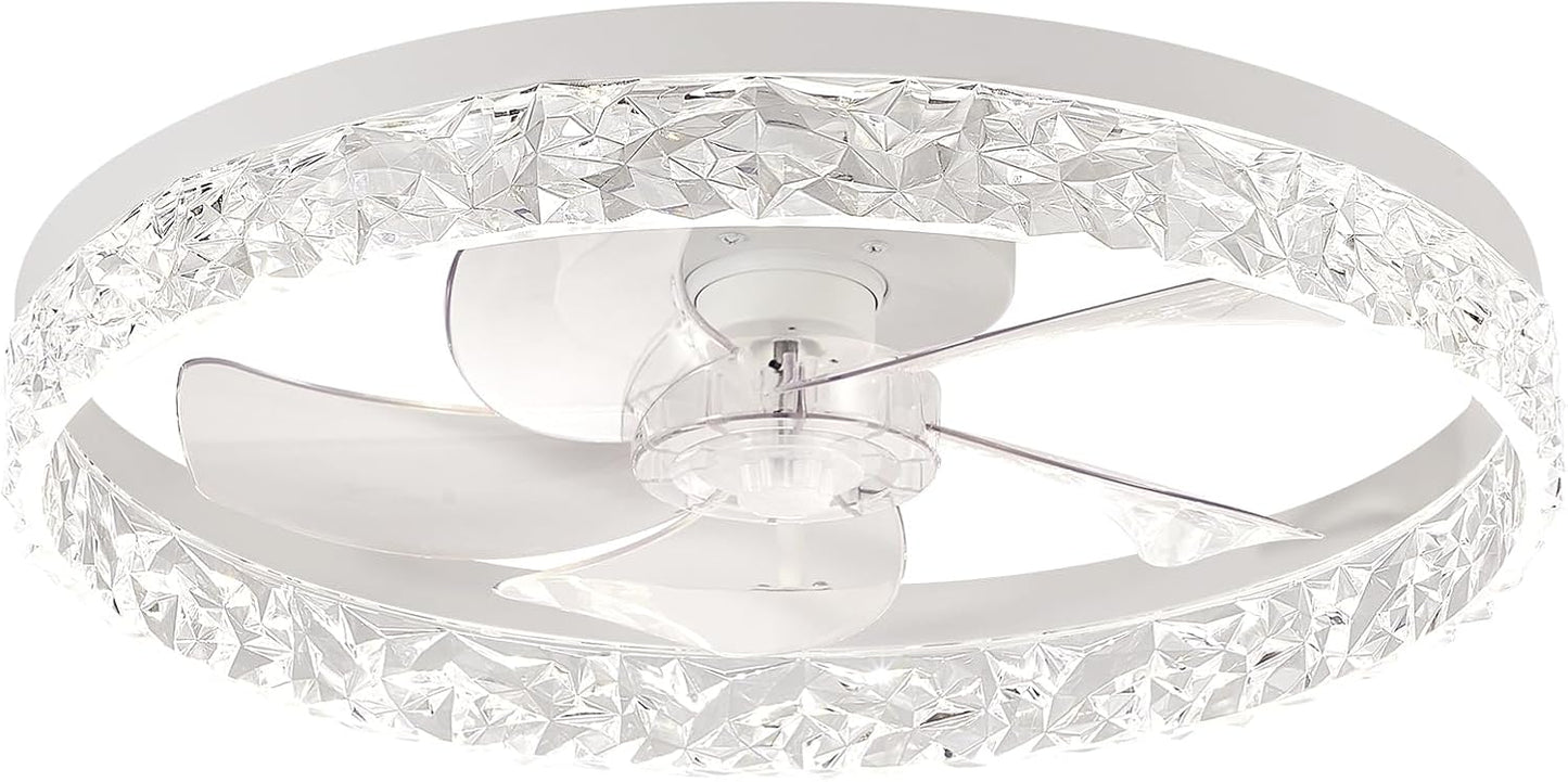 Flush Mount Ceiling Fan with Lights & Remote - 6 Speed Low Profile for Bedroom & Small Rooms