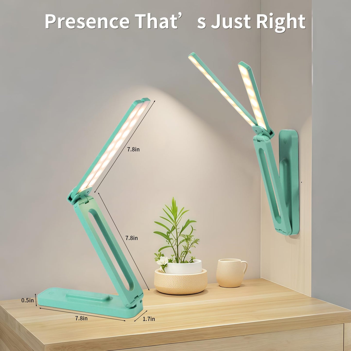 Bsdgeclogy Foldable and Adjustable LED Desk Lamp, Dual Head Portable Book Light with Stepless Dimming and 3 Color Modes for Bedside, Reading or Travel(Blue)