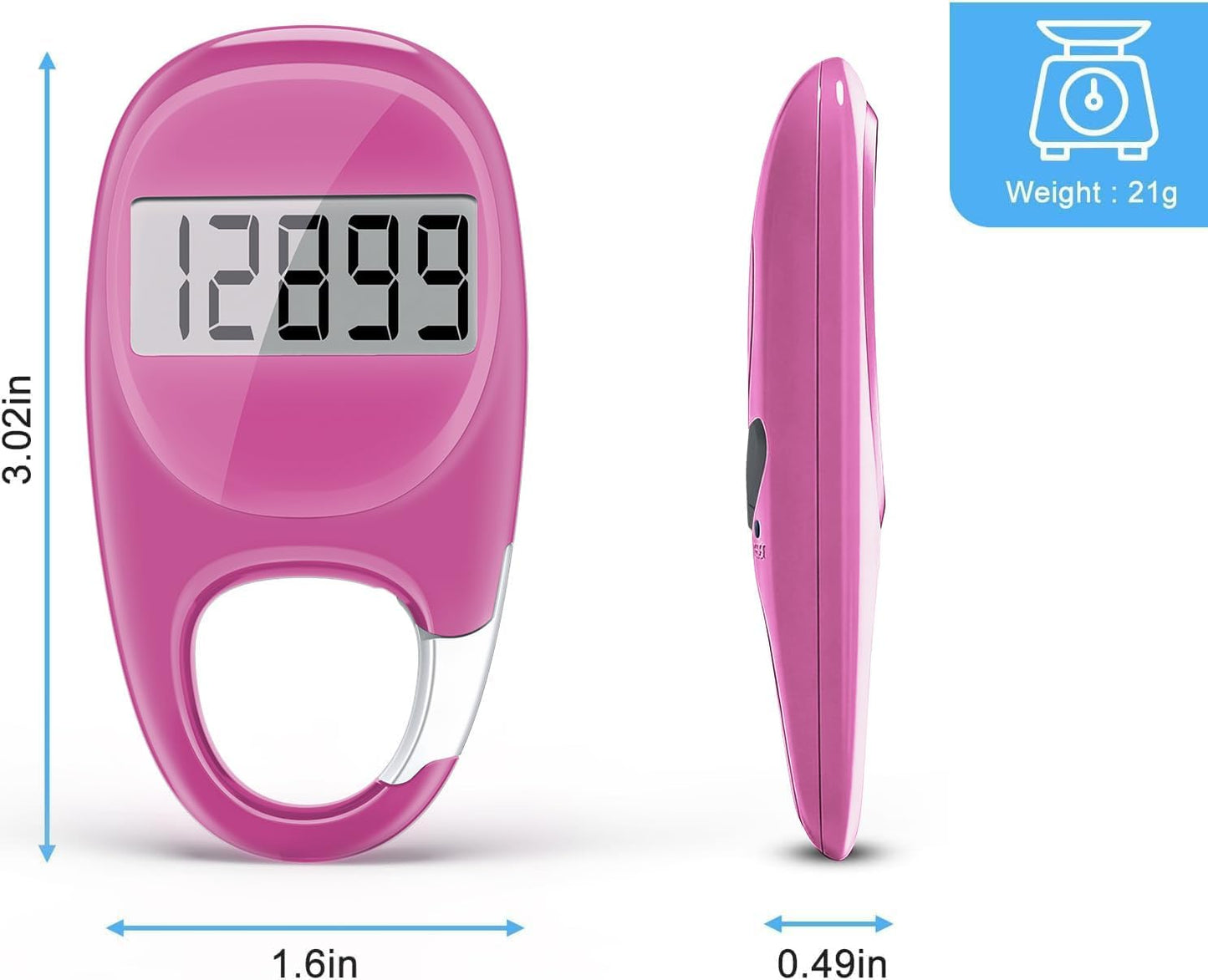 Simple Pedometer - Accurate Step Tracker with Carabiner | 3D Step Counter for Men & Seniors