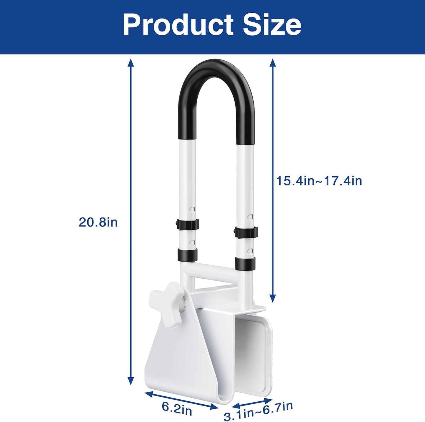 Adjustable Bathtub Safety Rail Grab Bar for Seniors & Elderly - Non-Slip Handle, 14-18 Inch Height, Supports 300 lbs