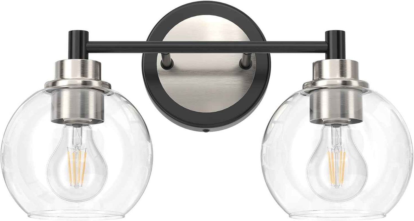 3-Light Vanity Bathroom Light Fixture with Globe Glass Shades - Brushed Nickel, ETL Certified