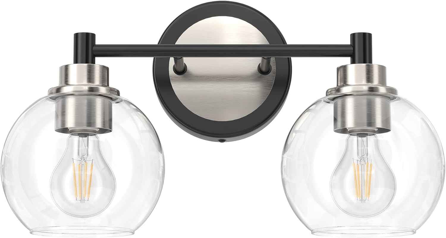 3-Light Vanity Bathroom Light Fixture with Globe Glass Shades - Brushed Nickel, ETL Certified