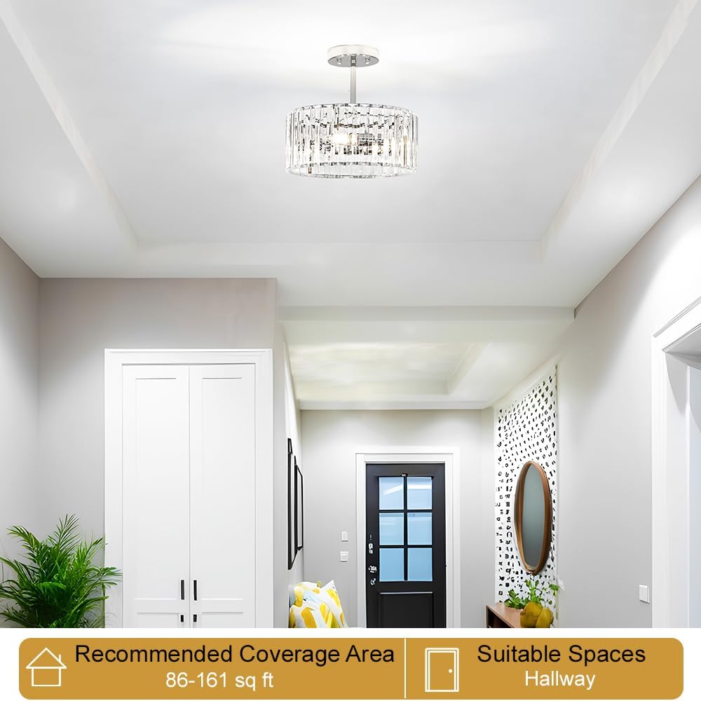 Modern Gold Crystal Ceiling Light Fixture - 11-Inch Semi Flush Mount Chandelier for Kitchen & Entryway