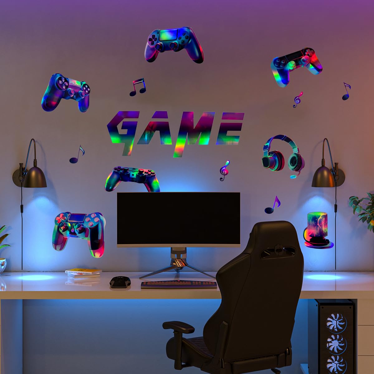 Runtoo Gamer Room Decals for Boys Laser Gaming Wall Stickers Kids Video Game Play Room PlayStation Decor