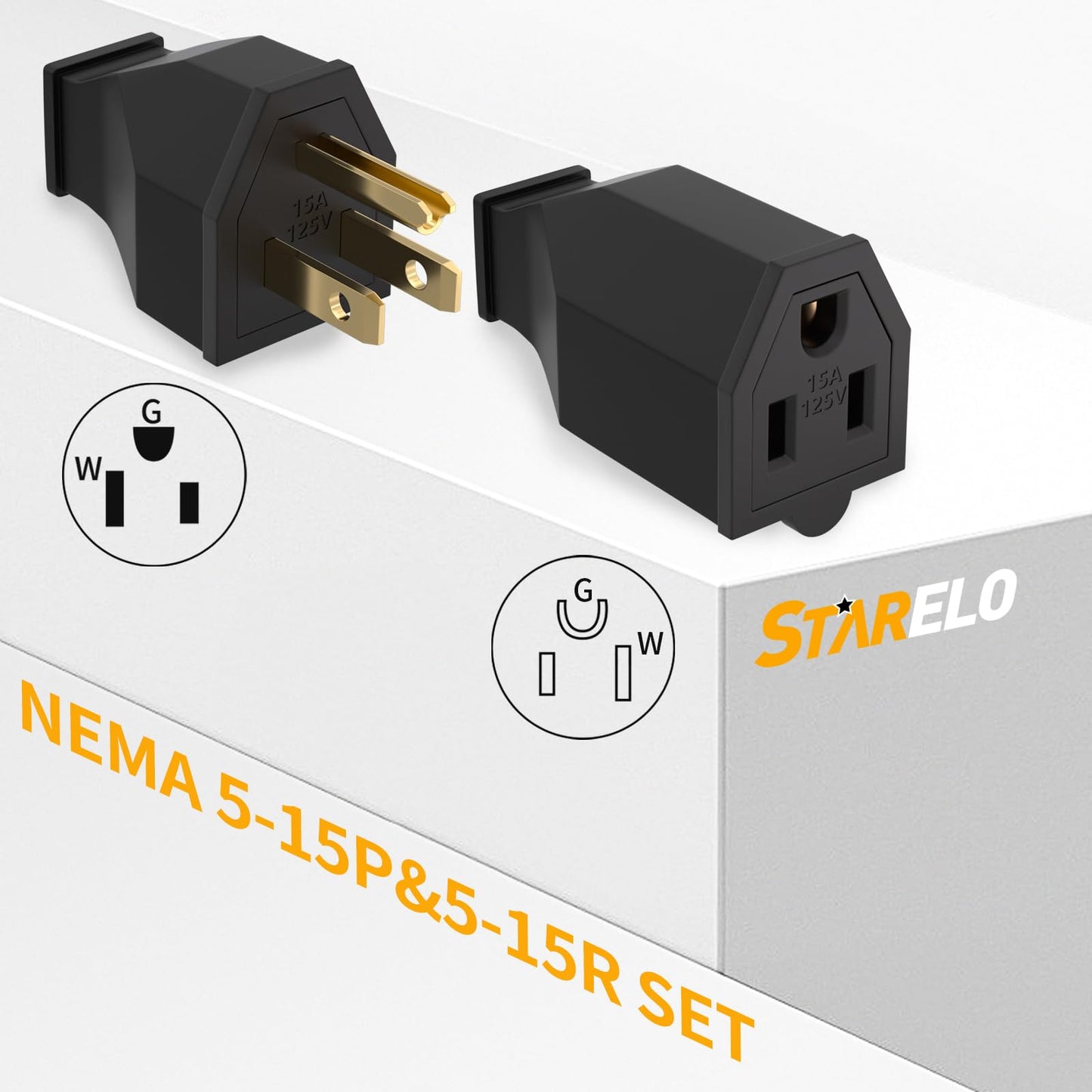 STARELO 5PCS Electrical Replacement Plug NEMA 5-15P Extension Cord Ends Black Shell 125V 15A 2Pole 3Wire.(Male)