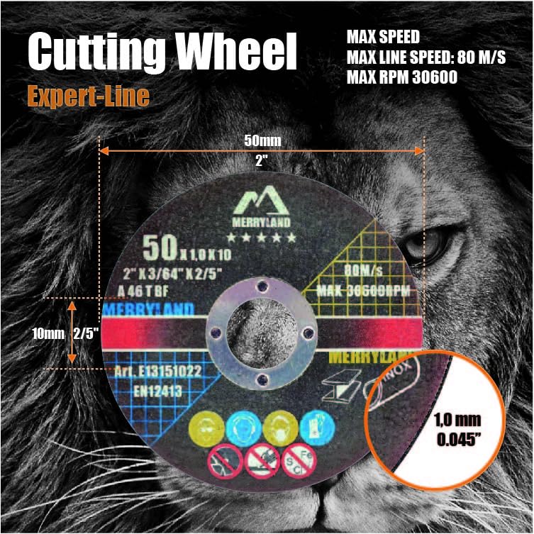 Merryland Cut Off Wheel 2 inch for Angle Grinder, Metal Cutting Wheel 2 X .045 X 2/5 Ultra Thin 10 Pack, Iron Stainless Steel Cutting Disc, Expert-Line E13151022-10