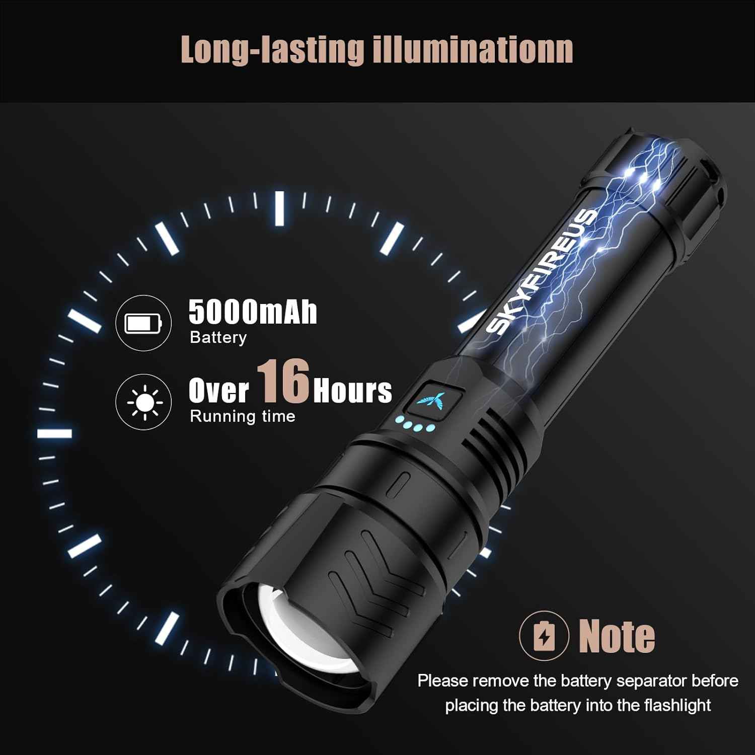 2000 Lumen Rechargeable LED Flashlight - Waterproof Tactical Light with Zoom & 4 Modes for Camping & Outdoor Use