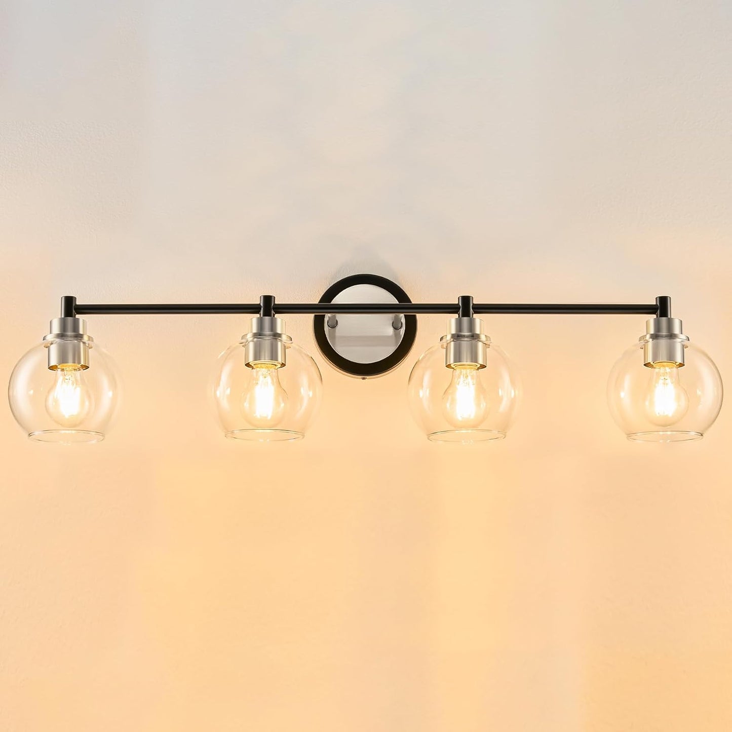 3-Light Vanity Bathroom Light Fixture with Globe Glass Shades - Brushed Nickel, ETL Certified