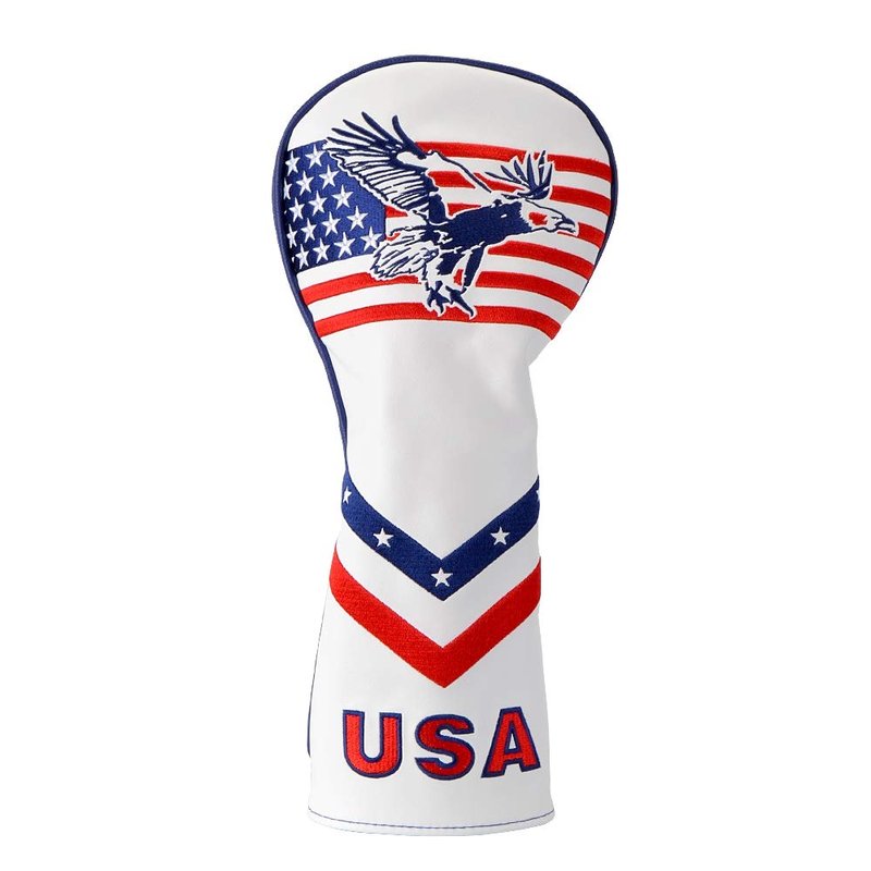 PLUSKER Golf Driver Head Cover - Patriotic USA Flag and Eagle Embroidery Design Synthetic Leather Club Protector