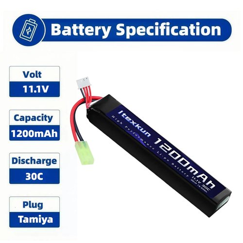 Itexkun Airsoft Battery 11.1V 1200mAh 30C High Discharge Rate Tamiya Plug 3S Lipo Batteries Rechargeable for Airsoft Model Guns