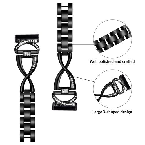 FitTurn for Fitbit Versa 4/Sense 2/Versa 3/Sense Bands for Women Men, Replacement Metal Cow horn + large fork Wristbands Strap with Bling Crystal Diamond Rhinestone Bracelet Bangle for Versa 4/Sense 2/Versa 3/Sense Smart Watch (Black)