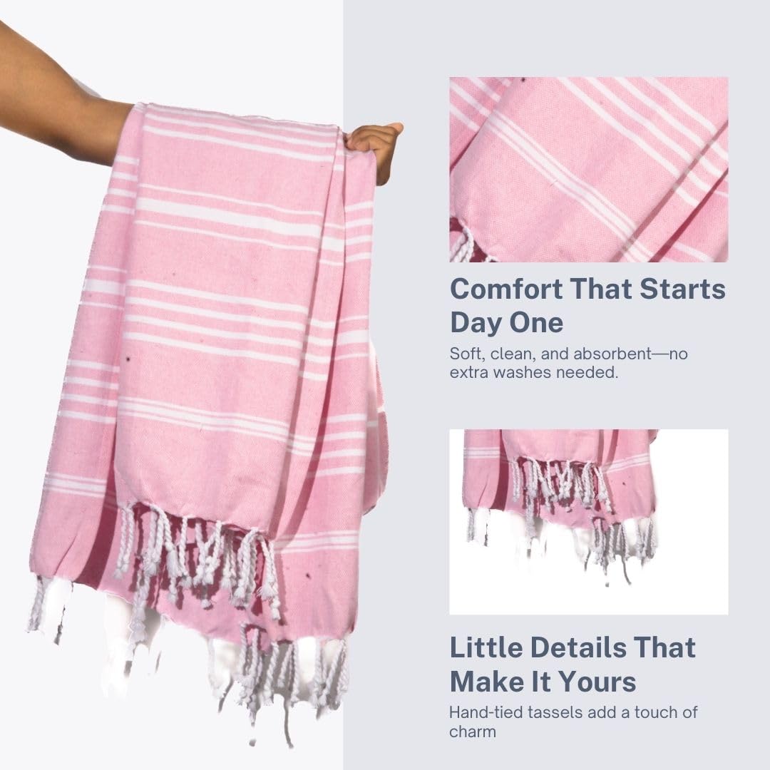 9Threads Cotton Turkish Beach Towel with Towels Oversized 36"x72" Pool Absorbent Extra Large Quick Dry Sand Travel Towel (Peony Plush, 2 Pack)