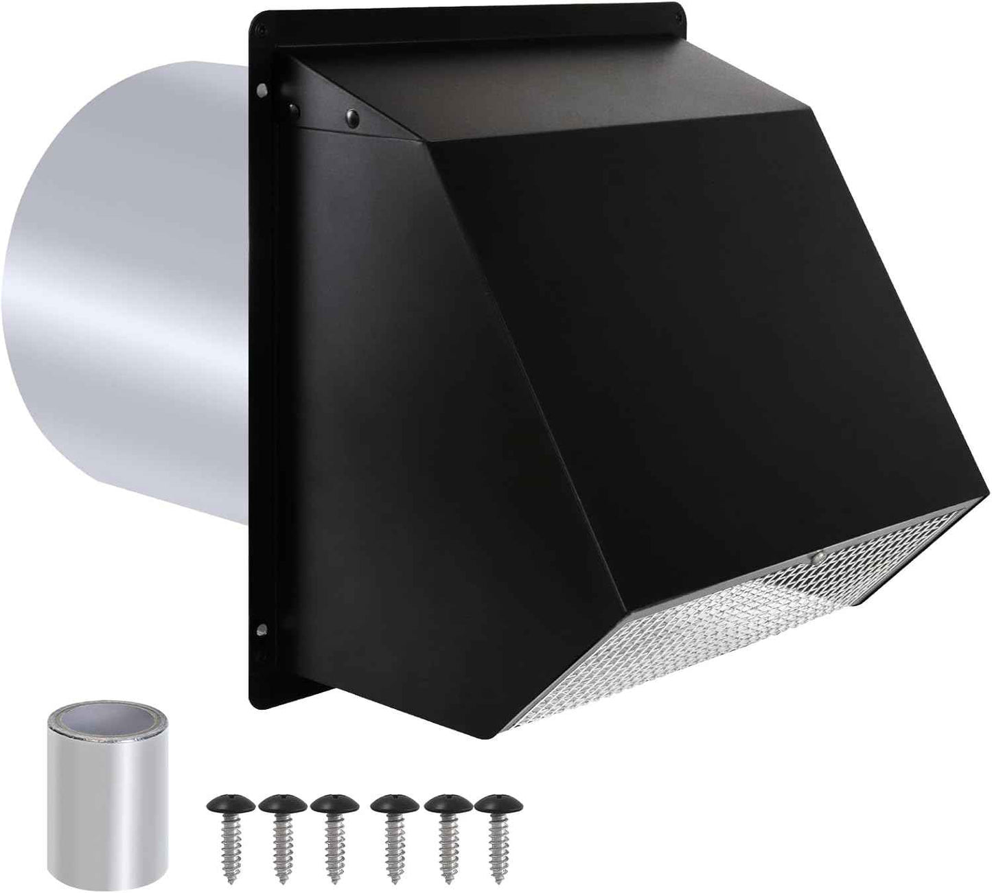5-Inch Exterior Dryer Vent Cover with Screen & Damper - Galvanized Steel, Black