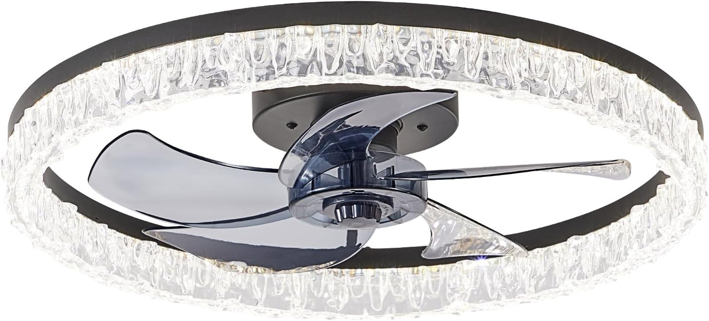 Flush Mount Ceiling Fan with Lights & Remote - 6 Speed Low Profile for Bedroom & Small Rooms