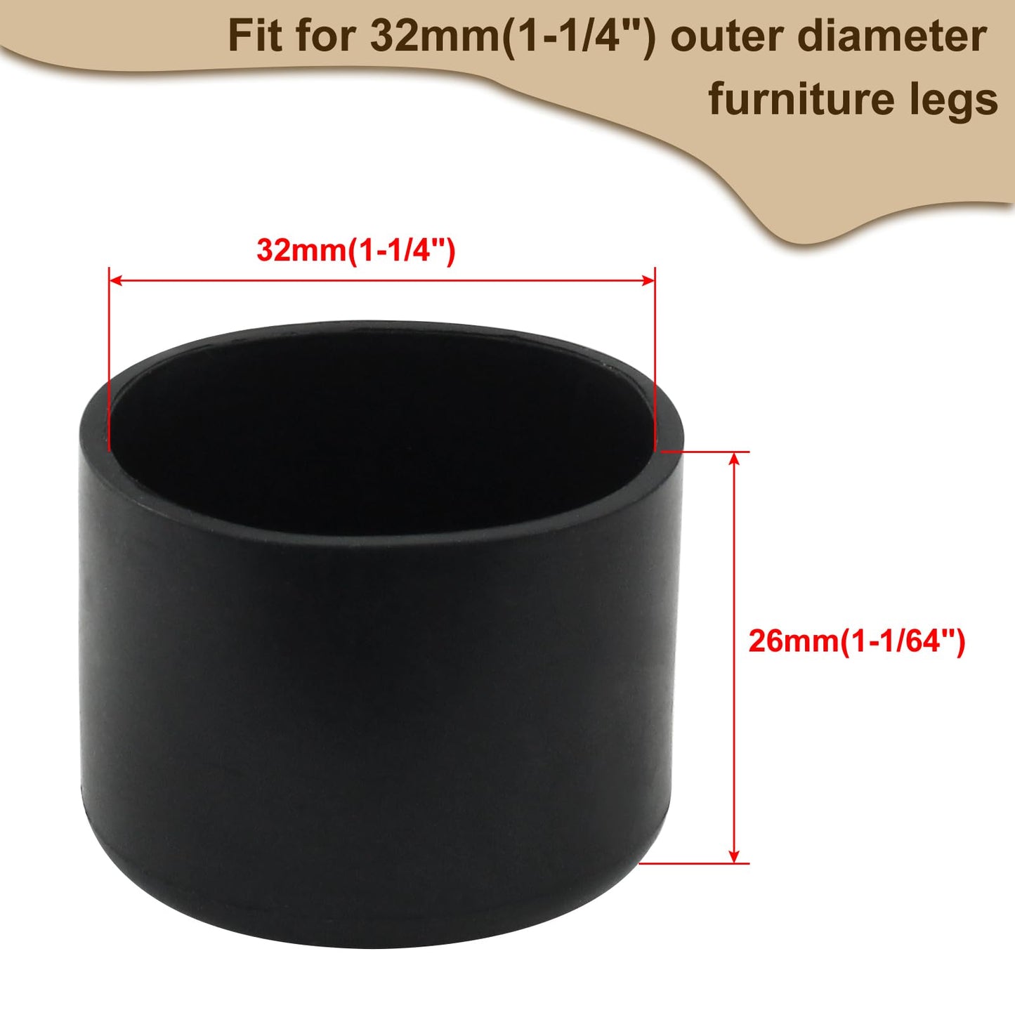 Verkelly 8 Pcs 1-1/4 Inch Round Rubber Leg Tips, Table Chair Leg Caps Cover Anti-Slip Prevent Scratches(Black)