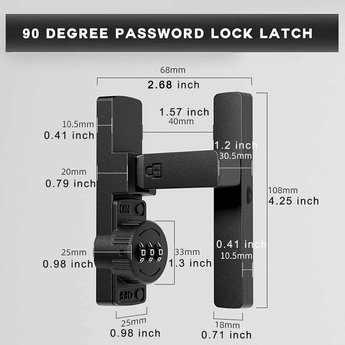 VIDYSUFYR Password Sliding Door Lock, 90 Degree Flip Combination Cabinet Locks, Barn Door Lock Latch for Small Doors, Storage Room, Garage, Bedroom,Black